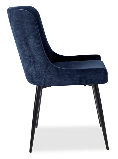 Chaise de salle à manger Lexi avec tissu d'apparence velours, métal - Bleu | Chaise de salle à manger Lexi en tissu d'apparence velours et en métal - bleue
