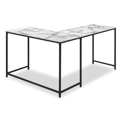 Bureau d'angle en forme de L Karter 58.25 - Aspect marbre blanc|Bureau en coin en forme de L Karter de 58,25 po - apparence marbre blanc