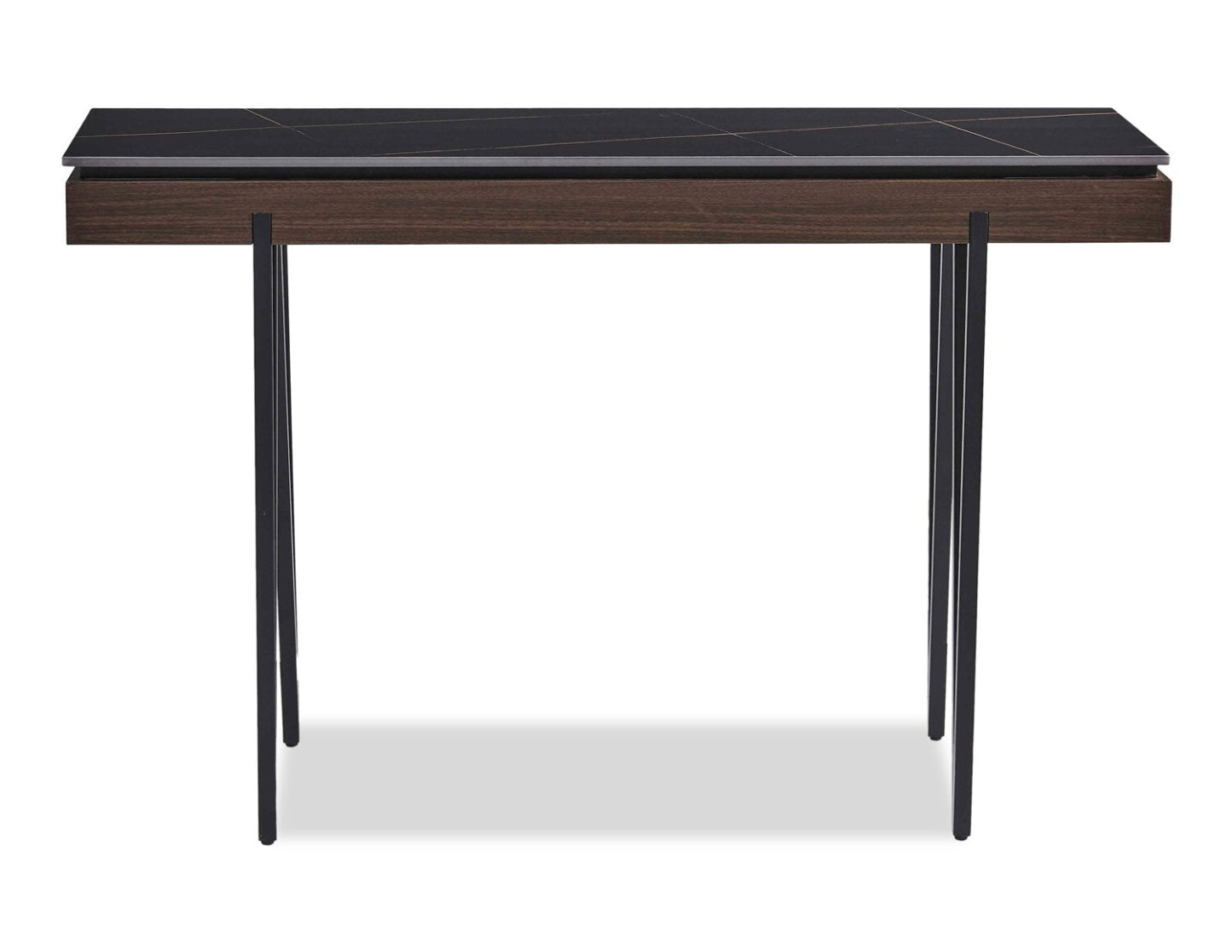 Table de canapé moderne Juno 48 avec plateau en pierre frittée - Noir | Table de salon moderne Juno de 48 po avec dessus en pierre frittée - noire