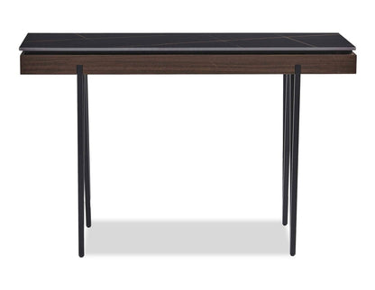 Table de canapé moderne Juno 48 avec plateau en pierre frittée - Noir | Table de salon moderne Juno de 48 po avec dessus en pierre frittée - noire