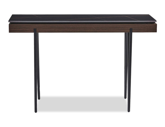 Table de canapé moderne Juno 48 avec plateau en pierre frittée - Noir | Table de salon moderne Juno de 48 po avec dessus en pierre frittée - noire