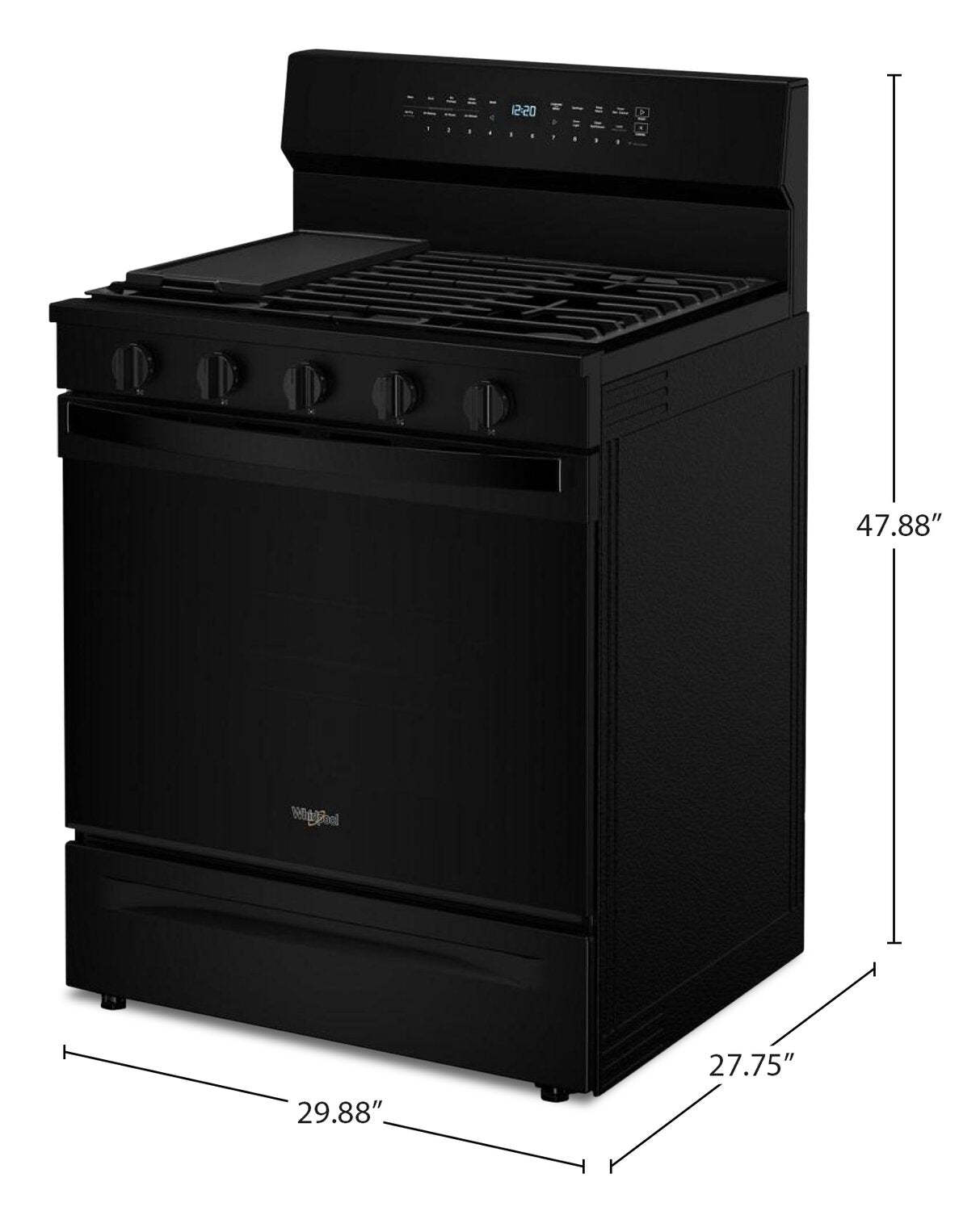 Cuisinière intelligente à gaz Whirlpool de 5 pi³ avec friture à air et autonettoyage - noire - WFGS7530RB | Whirlpool 5 Cu. Ft. Smart Gas Range with Air Fry and Self-Clean - Black - WFGS7530RB | WFGS75RB