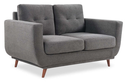 Causeuse en tissu Cosmo 57 avec coussins de dossier capitonnés - Charbon | Causeuse Cosmo de 57 po en tissu avec coussins de dossier capitonnés - anthracite