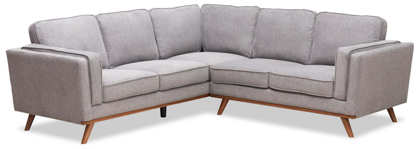 Sofa sectionnel Kassia de Kort & Co. 2 pièces en tissu d’apparence lin avec base et pattes en bois - gris