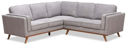 Sofa sectionnel Kassia de Kort & Co. 2 pièces en tissu d’apparence lin avec base et pattes en bois - gris