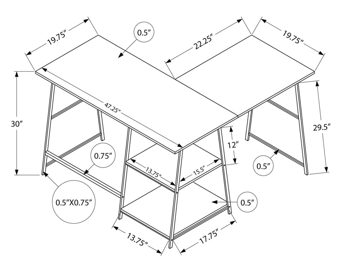 Evlin 42 L-Shaped Office Desk with Shelves - Natural|Bureau en forme de L Evlin de 42 po à tablettes - naturel