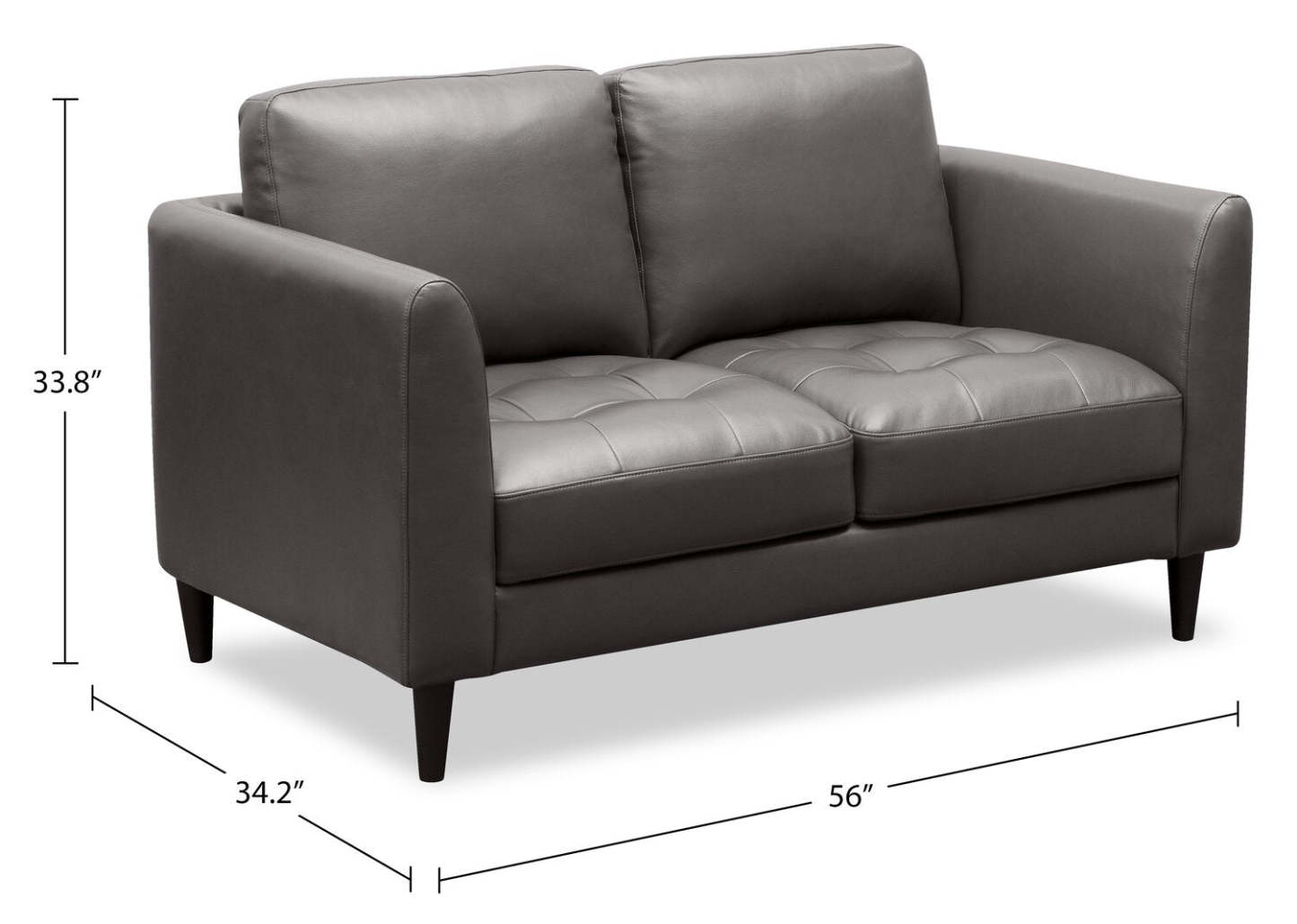 Causeuse Erin 56 en tissu d'apparence cuir avec coussins de siège capitonnés - Gris | auseuse Erin de 56 po en tissu d'apparence cuir avec coussins de siège capitonnés - grise