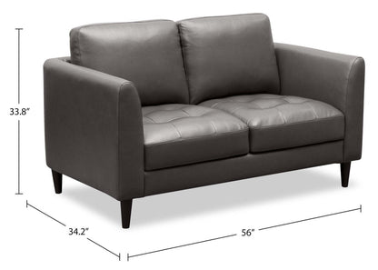 Causeuse Erin 56 en tissu d'apparence cuir avec coussins de siège capitonnés - Gris | auseuse Erin de 56 po en tissu d'apparence cuir avec coussins de siège capitonnés - grise