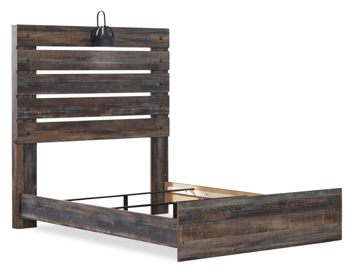 Lit à panneaux Abby avec tête de lit et cadre, LED, USB, marron - Pleine grandeur | Lit à panneau Abby avec tête de lit, cadre, éclairage à DEL et port USB, brun - format lit double