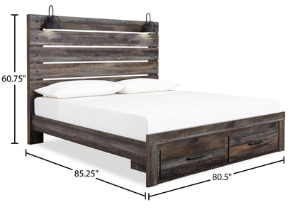 Lit de rangement Abby avec éclairage à DEL et ports USB, brun - format très grand lit | Abby Storage Bed with LED Light & USB Ports, Brown - King Size
