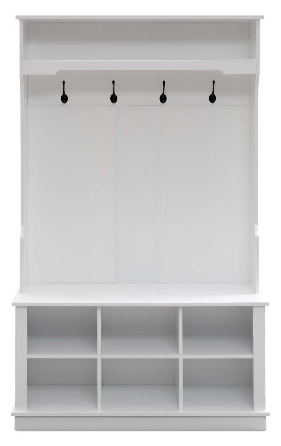 Quinn 39.75 Hall Tree with Shoe Storage - Matte White | Portemanteau Quinn de 39,75 po avec rangement pour chaussures - blanc mat | QUINNHAL