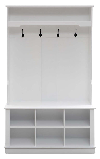 Quinn 39.75 Hall Tree with Shoe Storage - Matte White | Portemanteau Quinn de 39,75 po avec rangement pour chaussures - blanc mat | QUINNHAL