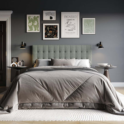 Tête de lit rembourrée Ellis en tissu gris avec capitonnage à boutons - format lit simple | Ellis Upholstered Headboard in Grey Fabric, Button Tufted - Twin Size