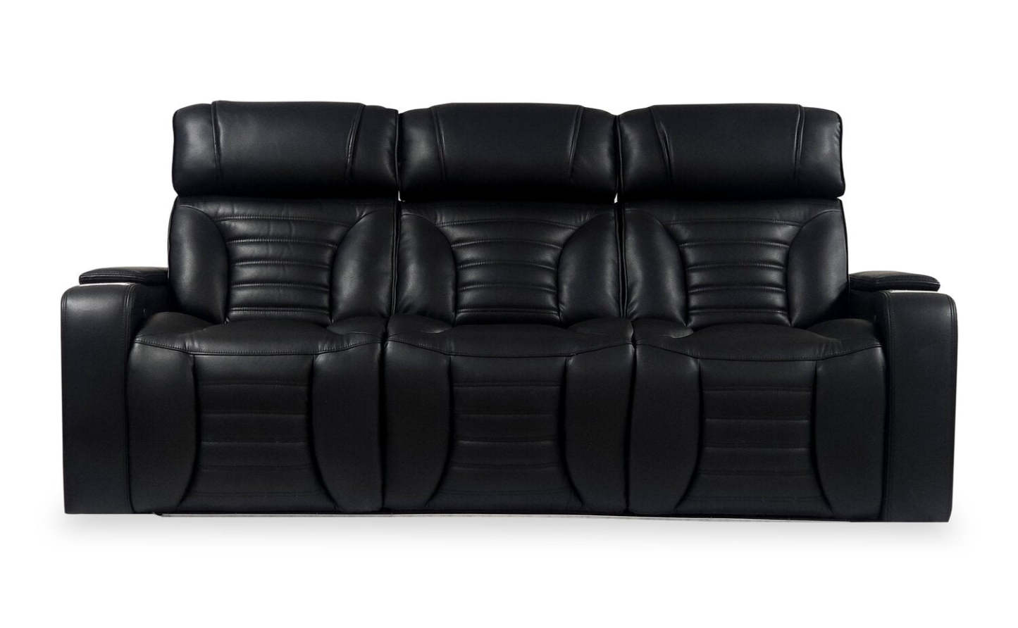 Sofa de massage à inclinaison électrique Zen de 86 po en tissu d’apparence cuir avec appuie-têtes électriques et console rabattable - noir
