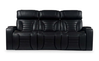 Sofa de massage à inclinaison électrique Zen de 86 po en tissu d’apparence cuir avec appuie-têtes électriques et console rabattable - noir