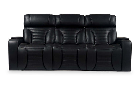 Sofa de massage à inclinaison électrique Zen de 86 po en tissu d’apparence cuir avec appuie-têtes électriques et console rabattable - noir