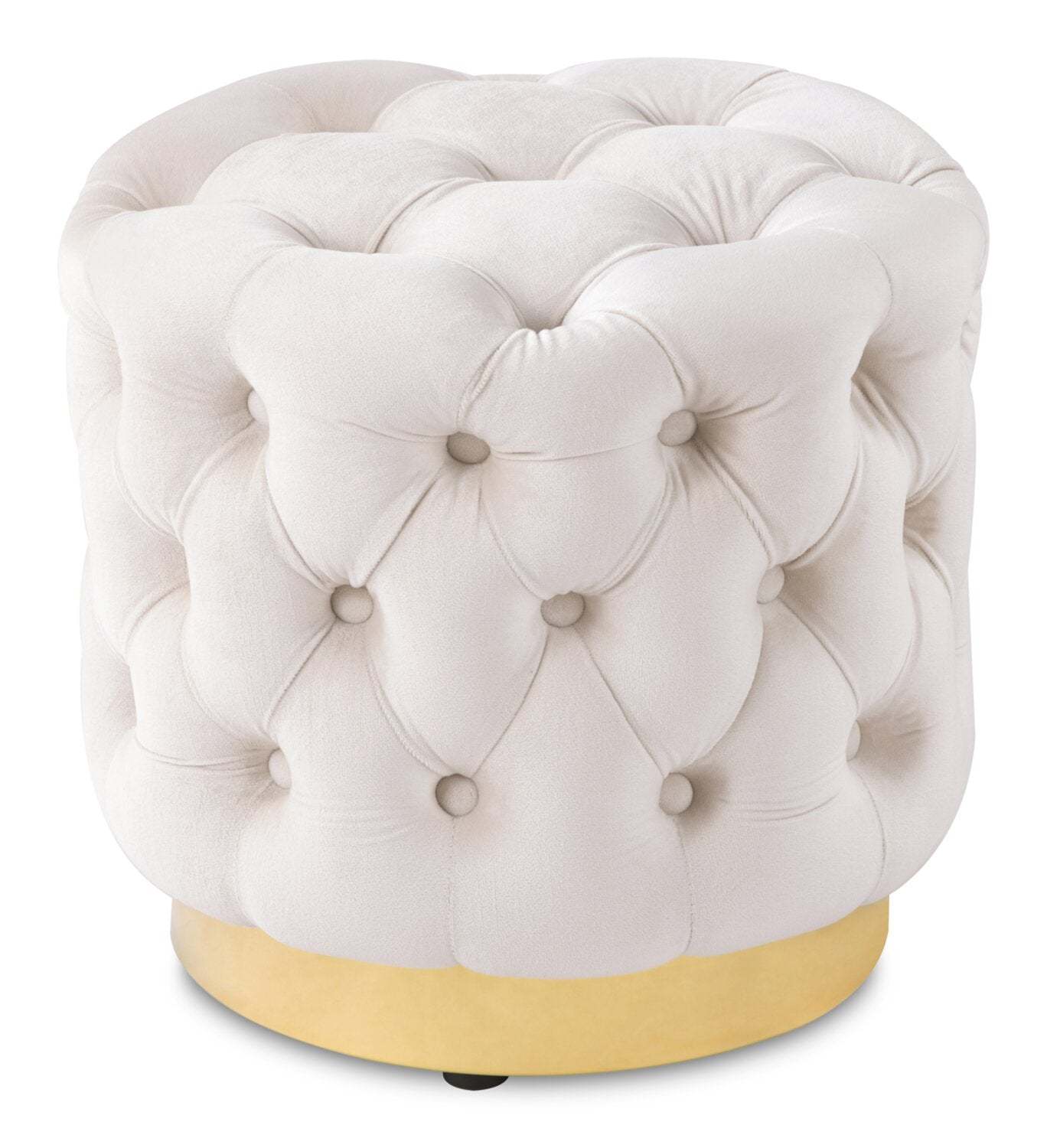 Pouf rond Adell de 17 po en tissu avec base dorée - blanc