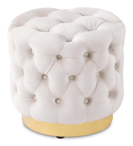 Pouf rond Adell de 17 po en tissu avec base dorée - blanc