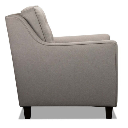 Chaise Novalee 35 en tissu d'apparence lin avec accoudoirs évasés et capitonnage de boutons - Taupe | Fauteuil Novalee de 35 po en tissu d'apparence lin avec accoudoirs évasés et capitonnage à boutons - taupe