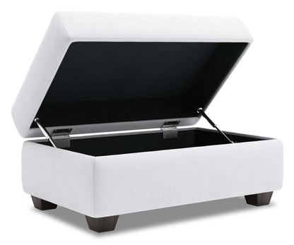 Fabriqué au Canada Pouf de rangement personnalisable The Trunk 39 en tissu d’apparence lin - blanc Pax Ice | Pouf de rangement The Trunk de Sofa Lab de 39 po fabriqué au Canada en tissu d’apparence lin - blanc Pax Ice | TRUN3449