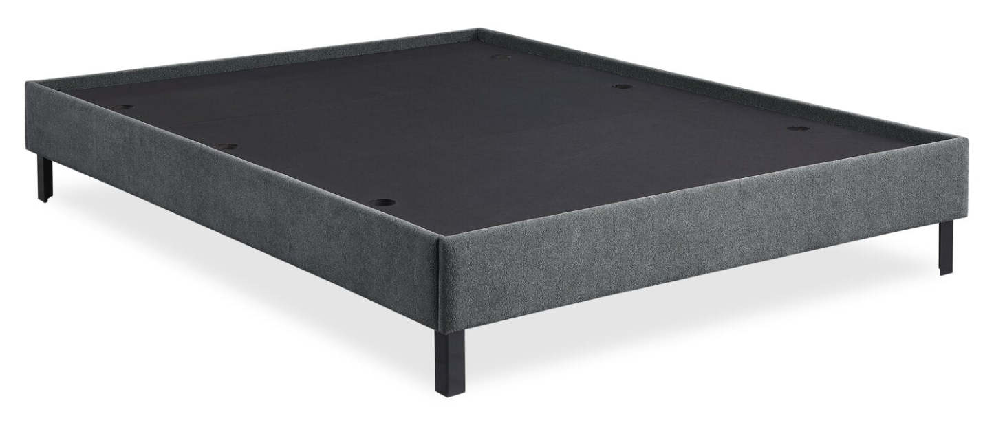 Lit plateforme rembourré Amos en tissu anthracite avec tête de lit capitonnée - Pleine grandeur | Lit plateforme Amos rembourré en tissu anthracite avec tête de lit capitonnée - format lit double