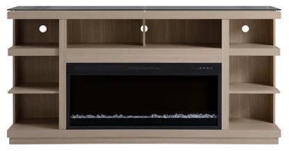 Axel 74 Meuble pour téléviseur moderne avec foyer électrique, rangement et système de gestion des câbles pour téléviseurs jusqu'à 85 po - taupe