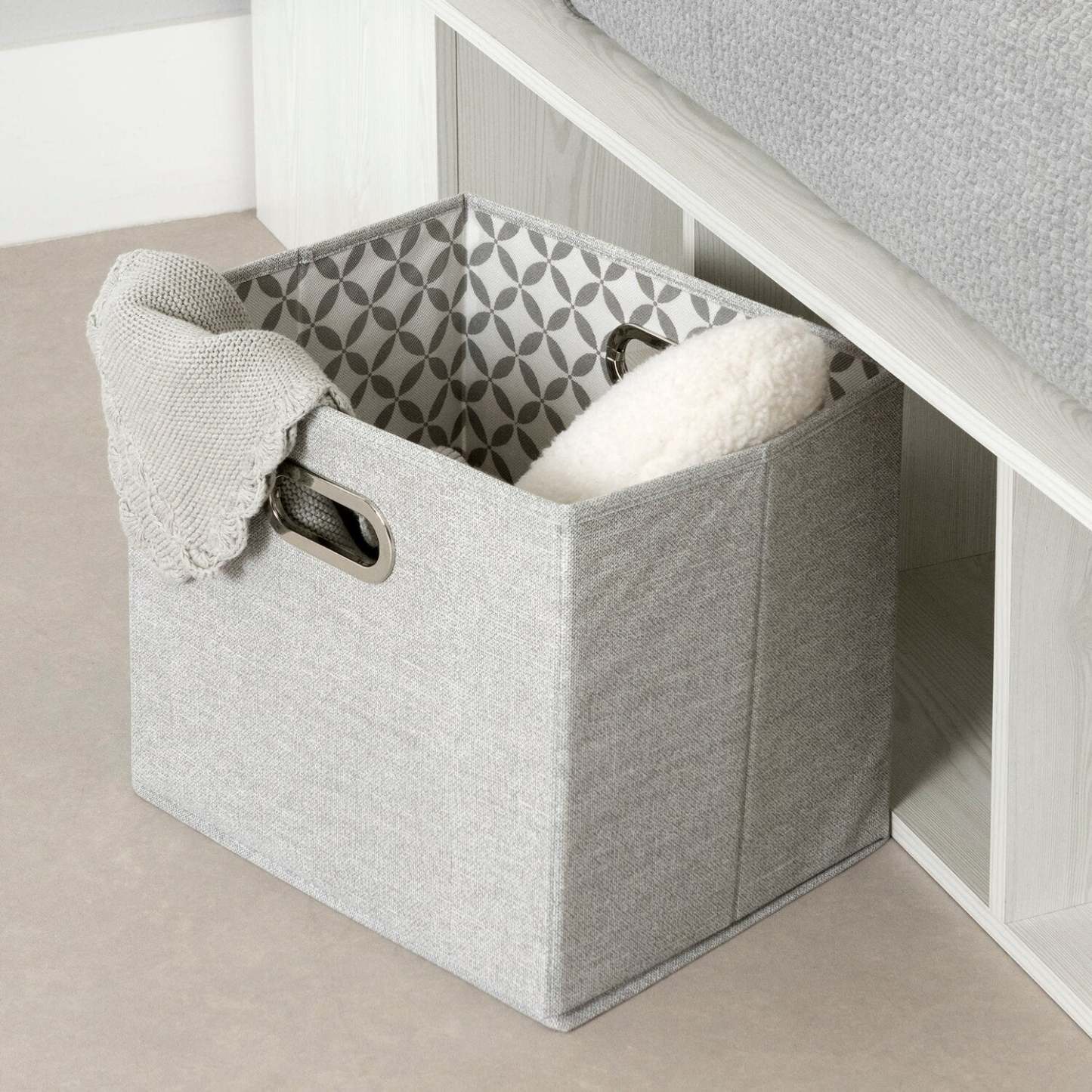 Lit plateforme Everley avec rangement et paniers intégrés, blanc - Taille simple | Lit plateforme Everley avec rangement et paniers intégrés, blanc - format lit simple