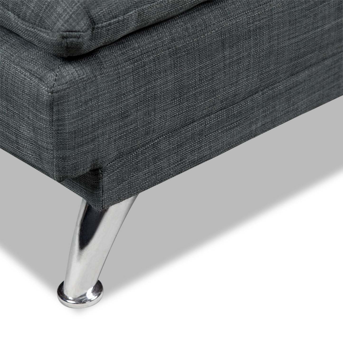 June 73.2 Futon Klik Klak en tissu d'apparence lin avec pieds en métal et capitonnage - Gris | Futon June de 73,2 po en tissu d'apparence lin avec mécanisme Klik Klak, pattes en métal et capitonnage - gris