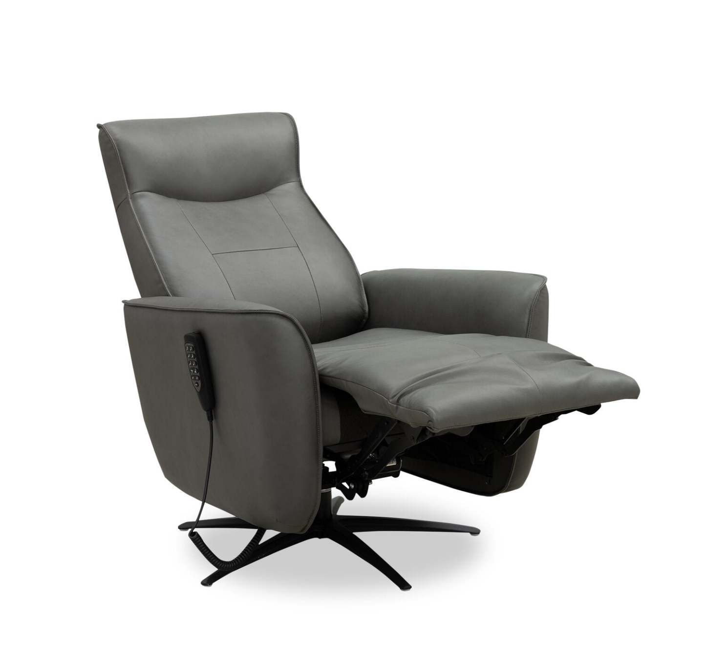 Fauteuil de massage à inclinaison électrique Serene de 31 po en cuir avec véritables appuie-tête électrique et siège chauffant - gris
