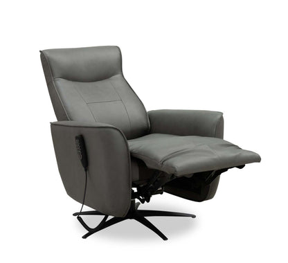 Fauteuil de massage à inclinaison électrique Serene de 31 po en cuir avec véritables appuie-tête électrique et siège chauffant - gris