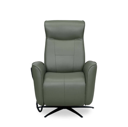 Fauteuil de massage à inclinaison électrique Serene de 31 po en cuir avec véritables appuie-tête électrique et siège chauffant - vert