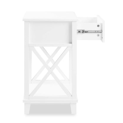 Table de chevet Elle à 1 tiroir, 18 L x 25,75 H - Blanc | Table de nuit Elle de 18 po (l) x 25,75 po (H) à 1 tiroir - blanche