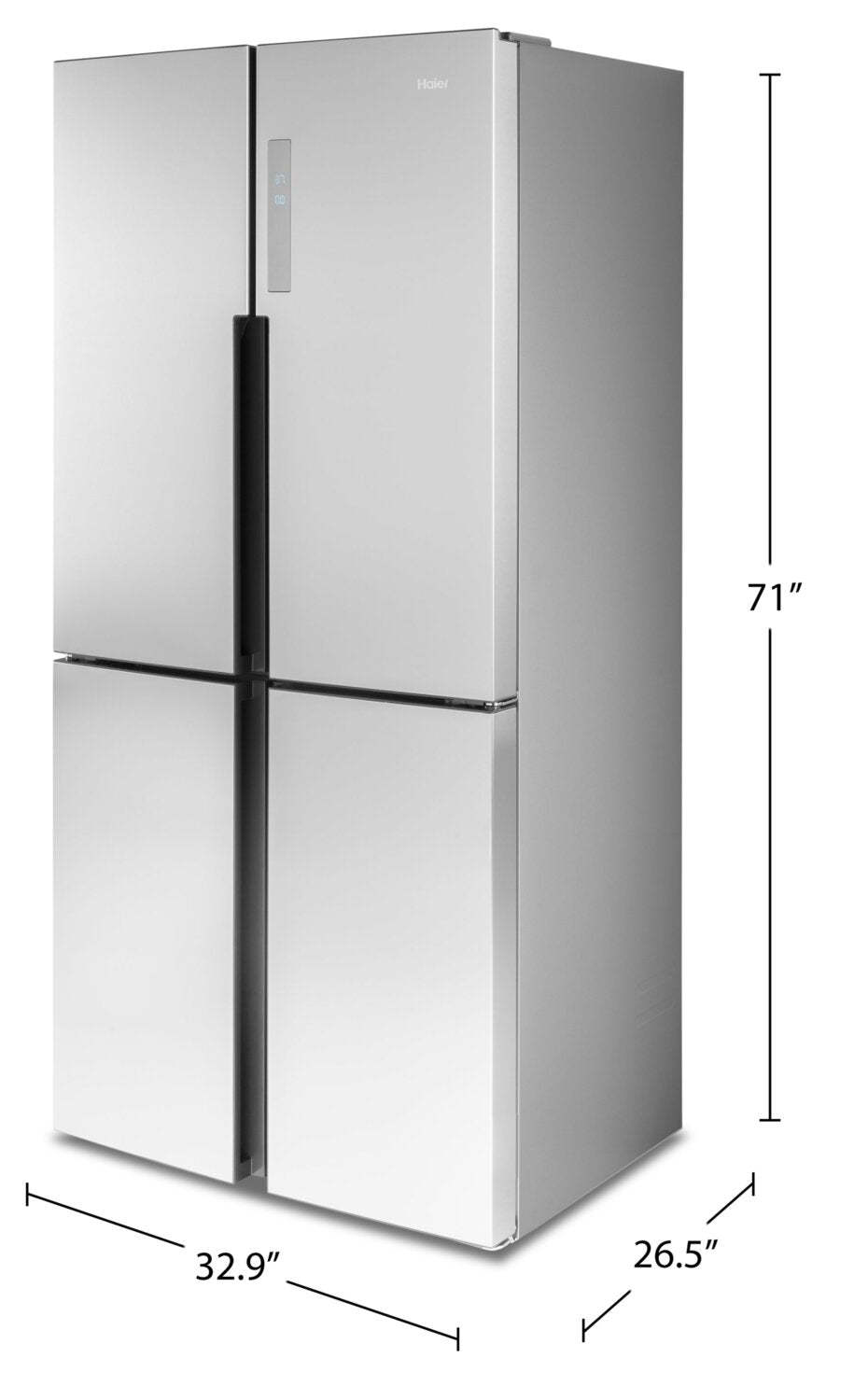 Réfrigérateur Haier de 33 16,4 pi³ à 4 portes - acier inoxydable résistant aux traces de doigts - QHE16HYPFS | Haier 33 16,4 Cu. Ft. Quad Door Refrigerator - Stainless Steel Fingerprint Resistant