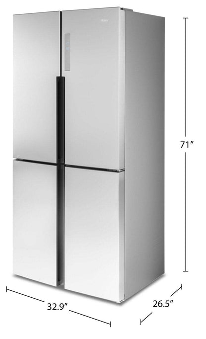 Réfrigérateur Haier de 33 16,4 pi³ à 4 portes - acier inoxydable résistant aux traces de doigts - QHE16HYPFS | Haier 33 16,4 Cu. Ft. Quad Door Refrigerator - Stainless Steel Fingerprint Resistant