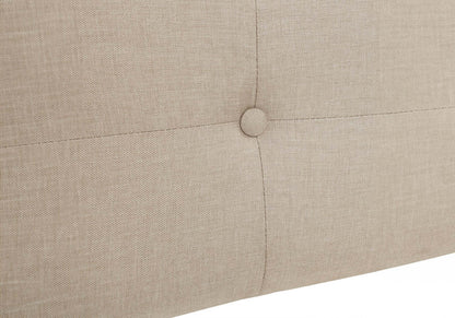 Lit rembourré Zara en tissu d'apparence lin beige - Capitonné à boutons - Taille Queen | Lit rembourré Zara en tissu d'apparence lin beige avec capitonnage à boutons - format grand lit