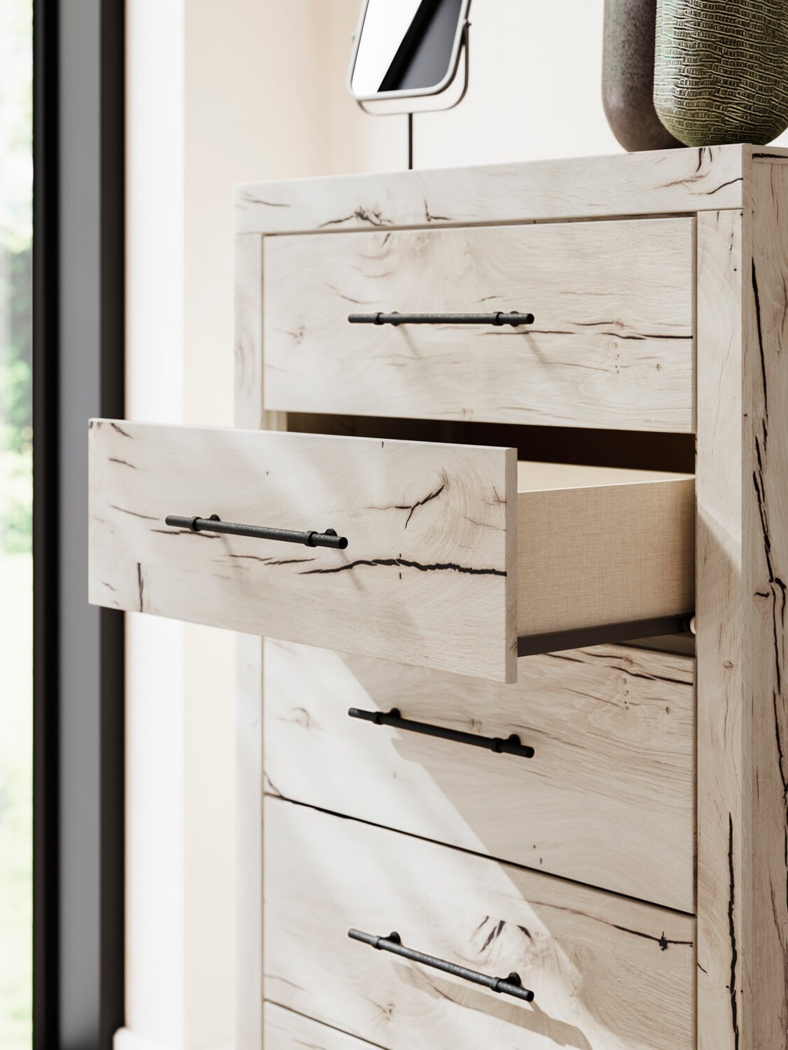 Commode de chambre à coucher Derekson, 5 tiroirs, 31,7 L x 53,9 H - Blanc rustique | Commode verticale de chambre à coucher Derekson de 31,7 po (L) x 53,9 po (H) à 5 tiroirs - blanc rustique