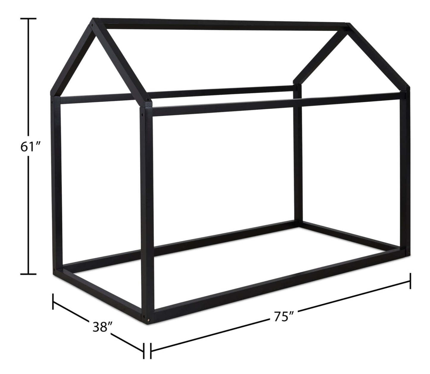 Lit Walt House pour enfants, bois, noir - taille simple | Lit maison Walt pour enfants, bois, noir - format lit simple