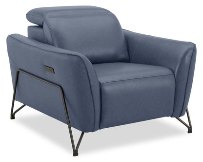 Fauteuil à inclinaison électrique Riviera en cuir véritable de qualité supérieure - bleu