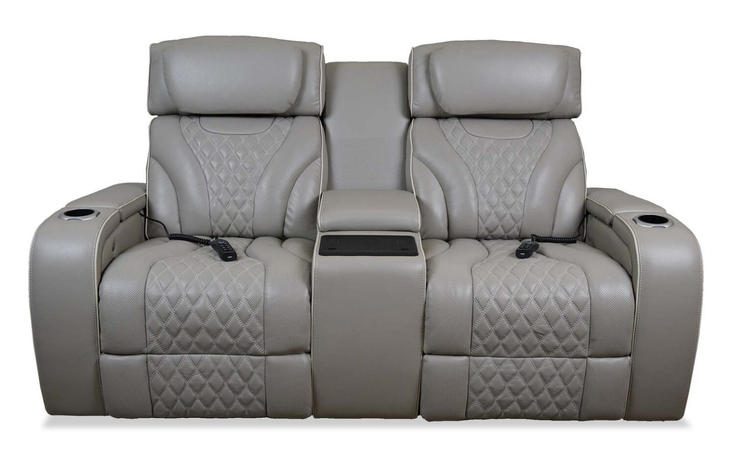 Elite 74 Genuine Leather Massage Power Reclining Loveseat with Immersive Audio and Power Headrests - Putty | Causeuse de massage à inclinaison électrique Elite de 74 po en cuir véritable avec son immersif et appuie-têtes électriques - mastic