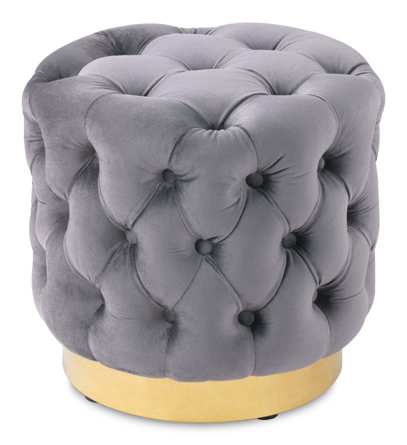 Pouf rond Adell de 17 po en tissu avec base dorée - gris