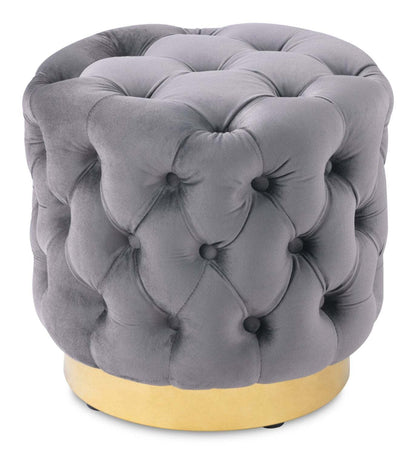 Pouf rond Adell de 17 po en tissu avec base dorée - gris