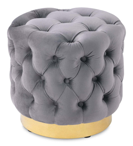 Pouf rond Adell de 17 po en tissu avec base dorée - gris