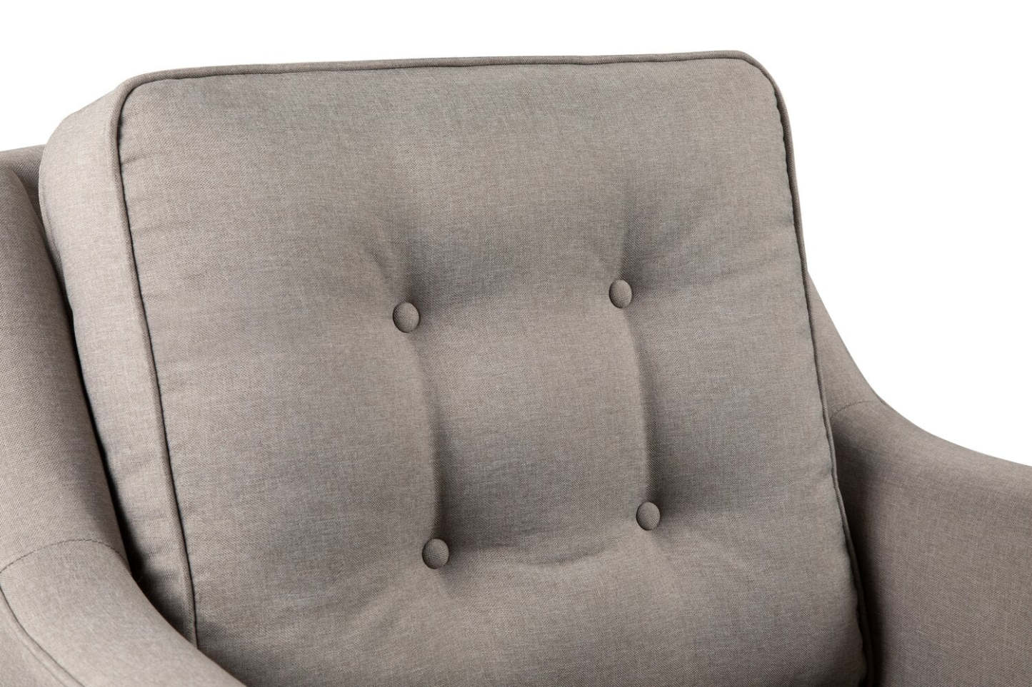 Chaise Novalee 35 en tissu d'apparence lin avec accoudoirs évasés et capitonnage de boutons - Taupe | Fauteuil Novalee de 35 po en tissu d'apparence lin avec accoudoirs évasés et capitonnage à boutons - taupe