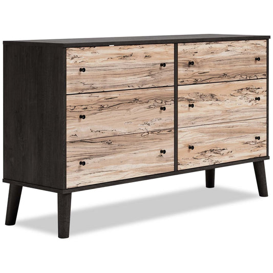 Commode à 6 tiroirs Wolf Bedroom, 59 L x 33,9 H, Moderne Mid-Century - Bicolore Marron et Naturel | Commode moderne du milieu du 20e siècle Wolf de 59 po (L) x 33,9 po (H) à 6 tiroirs pour la chambre à coucher - deux teintes, brun et naturel