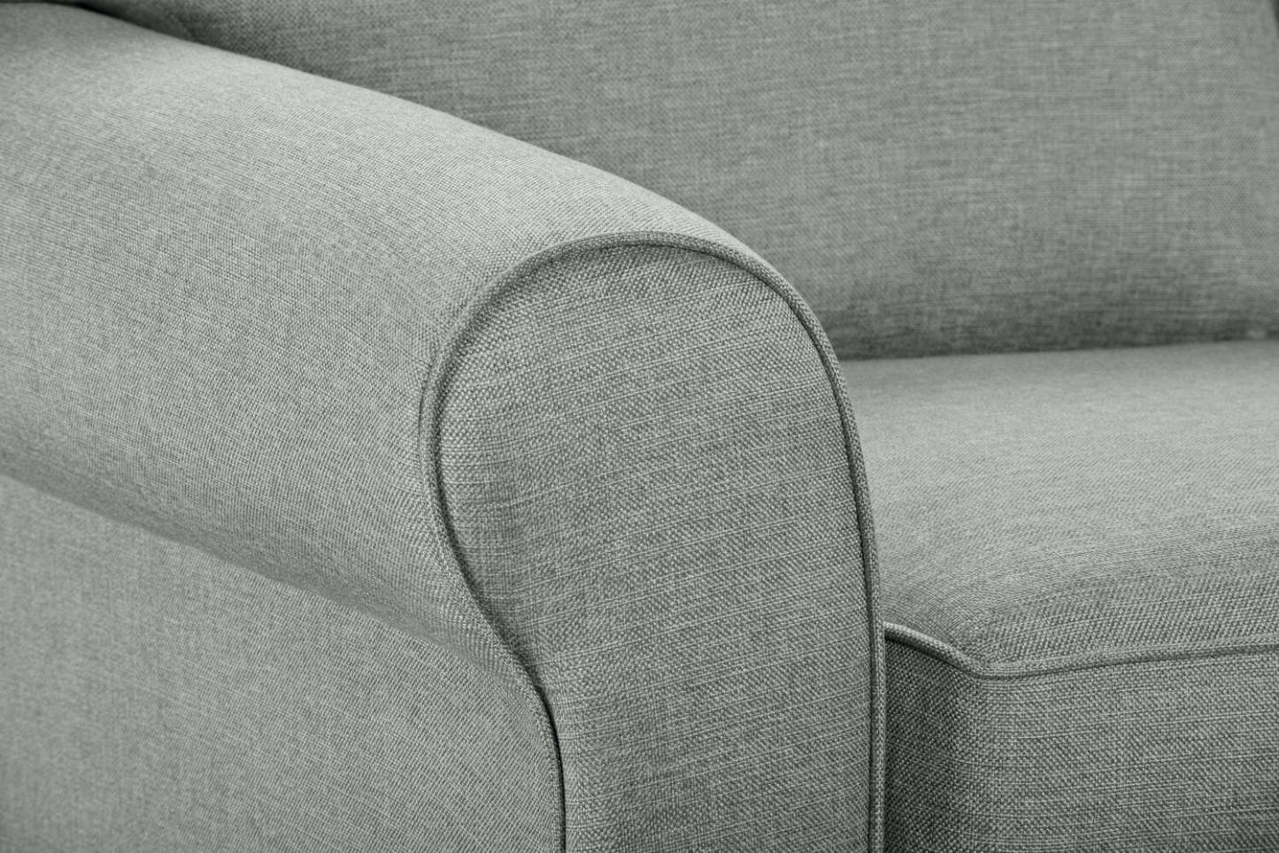 Sofa Tula de 88 po fabriqué au Canada en tissu avec accoudoirs enroulés et coussins décoratifs - gris brume