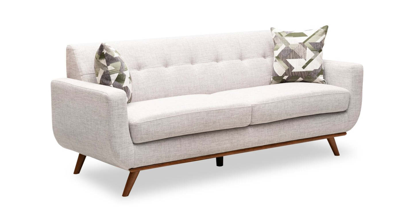 Kort & Co. Freeman 80” Linen-Look Fabric Condo Size Sofa with Wood Legs - Dove White | Sofa Freeman de Kort & Co. de 80 po de format condo en tissu d’apparence lin avec base et pattes en bois - blanc colombe