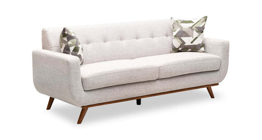 Kort & Co. Freeman 80” Linen-Look Fabric Condo Size Sofa with Wood Legs - Dove White | Sofa Freeman de Kort & Co. de 80 po de format condo en tissu d’apparence lin avec base et pattes en bois - blanc colombe