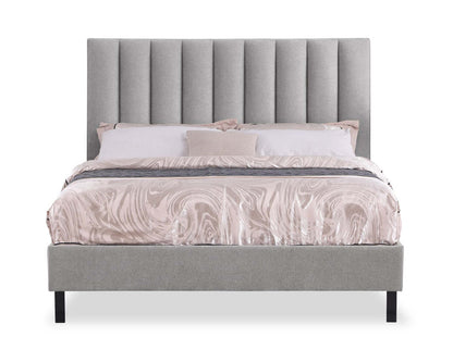 Amos Upholstered Headboard in Grey Fabric, Channelled - Queen Size | Tête de lit rembourrée Amos en tissu gris en canaux - format grand lit