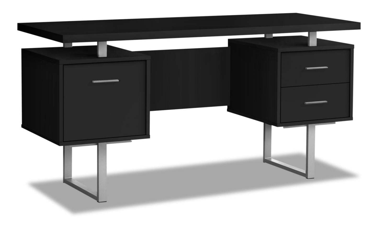 Bureau réversible Teagan 60 avec 3 tiroirs - Noir|Bureau réversible Teagan de 60 po à 3 tiroirs - noir