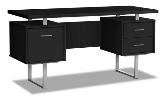 Bureau réversible Teagan 60 avec 3 tiroirs - Noir|Bureau réversible Teagan de 60 po à 3 tiroirs - noir